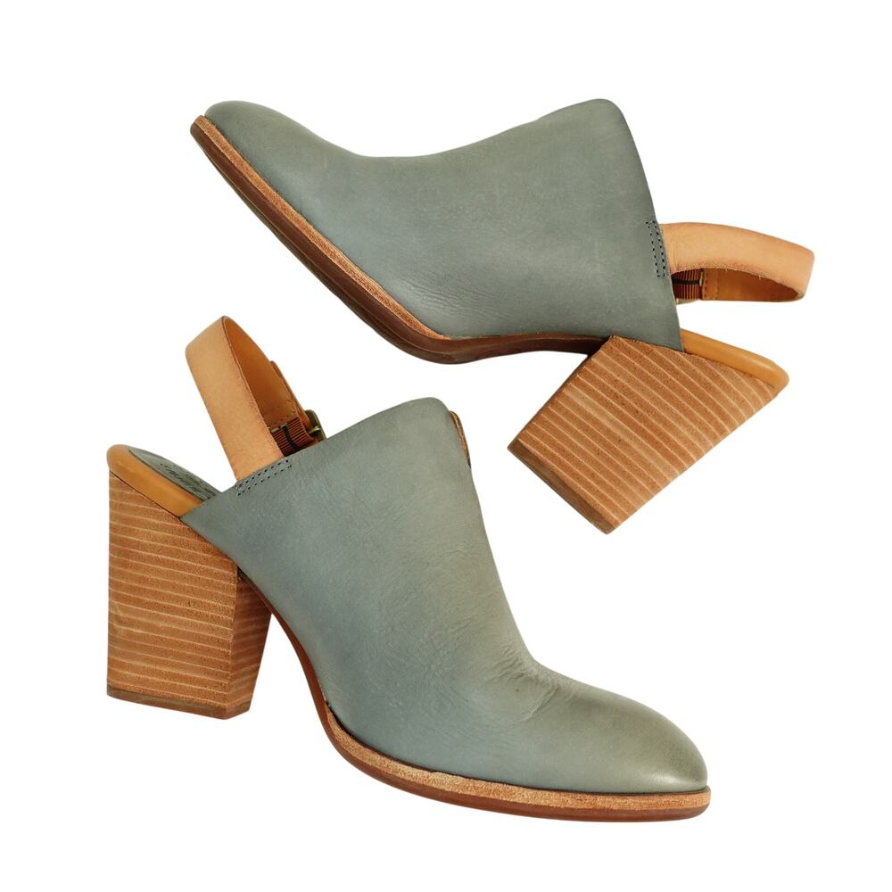Kork-Ease Womens Rayleigh Slingback Heels Leather Clogs Slate Blue Size 11M